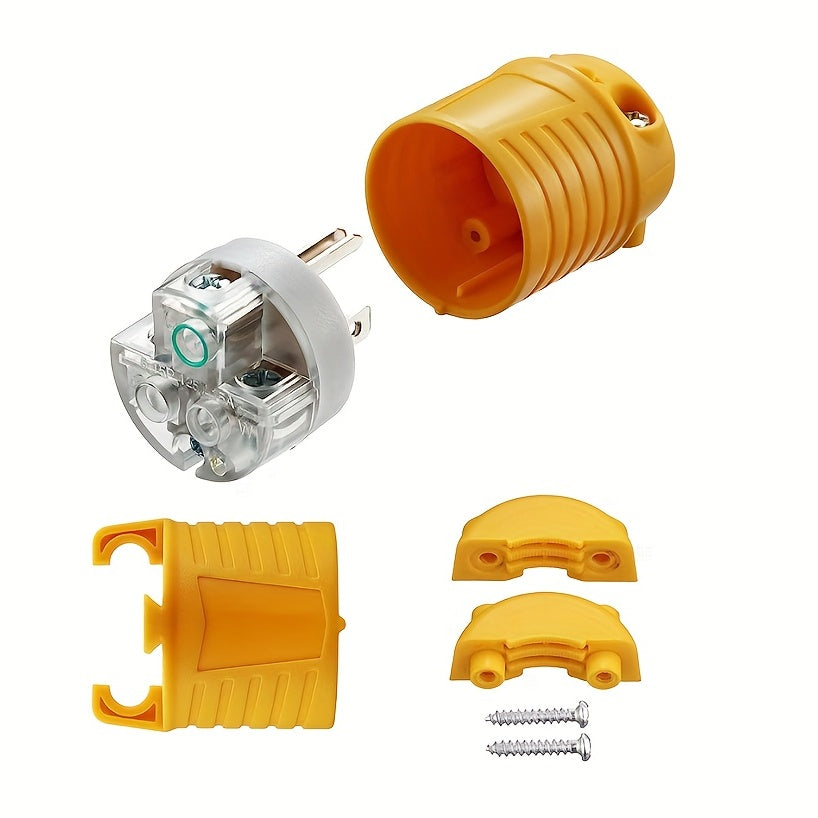 [5 Male and Female Connectors Set] Set of 1/3/5 Male And Female Connectors, American Industrial RV Replacement Plug Set NEMA 5-15R 15A 125V, Straight Connector, Yellow Color, Without Battery