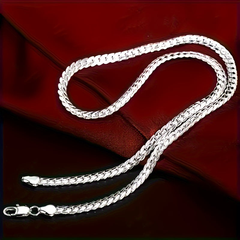 925 Sterling Silver Men's Flat Chain Necklace, Fashionable And Durable Accessories