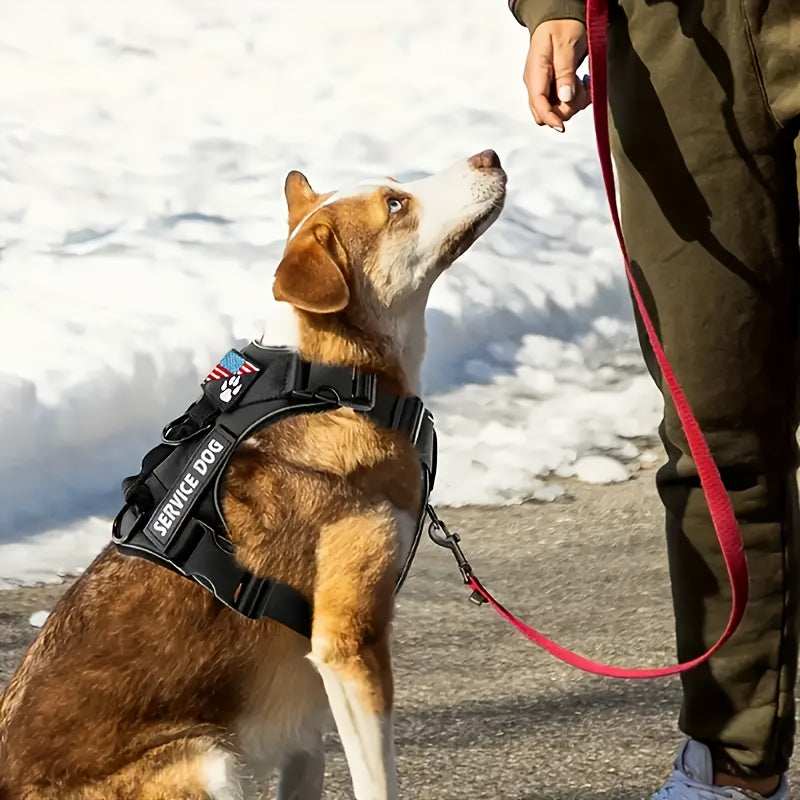 Universal Fit Service Dog Harness - Reflective, Adjustable, Soft Oxford Polyester Vest with Patches for Easy Control of Small, Medium, Large Dogs - Hand Wash Only, Durable, and Comfortable