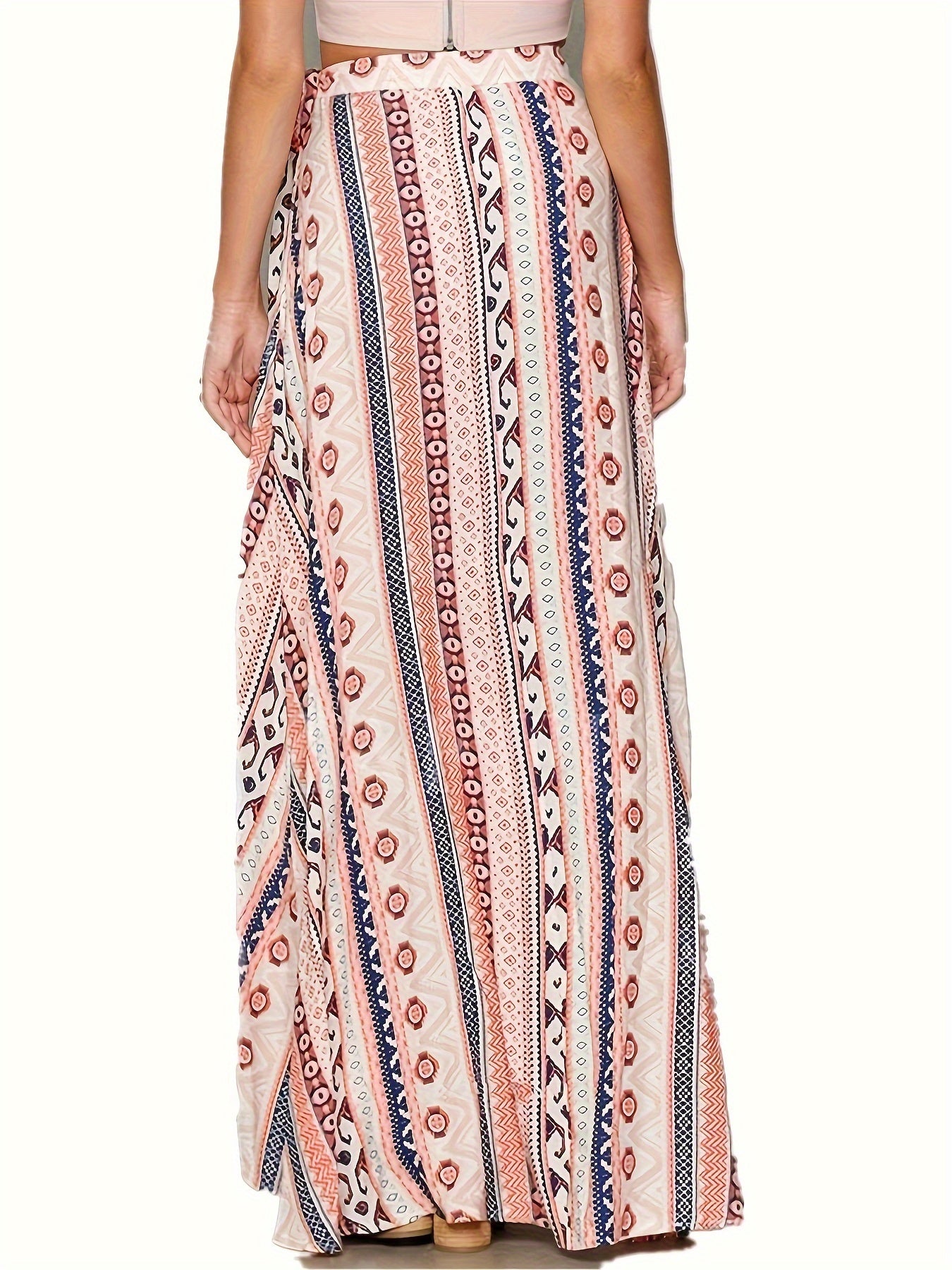 [Boho Print Maxi Skirt] High Waist Boho Print Maxi Skirt - Asymmetric Hem Side Wrap Long Skirt for Women