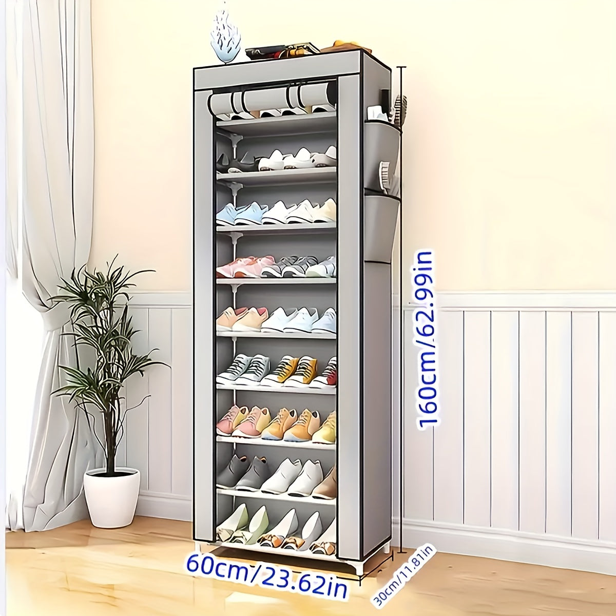 6/8/10 Layer Shoe Cabinet With Dust Cover, Non-woven Space-saving Shoe Rack With Large Capacity, Easy To Assemble, Portable Shoe Cabinet, Suitable For Various Scenes Such As Entrance, Storage Rack, Home And Dormitory Storage