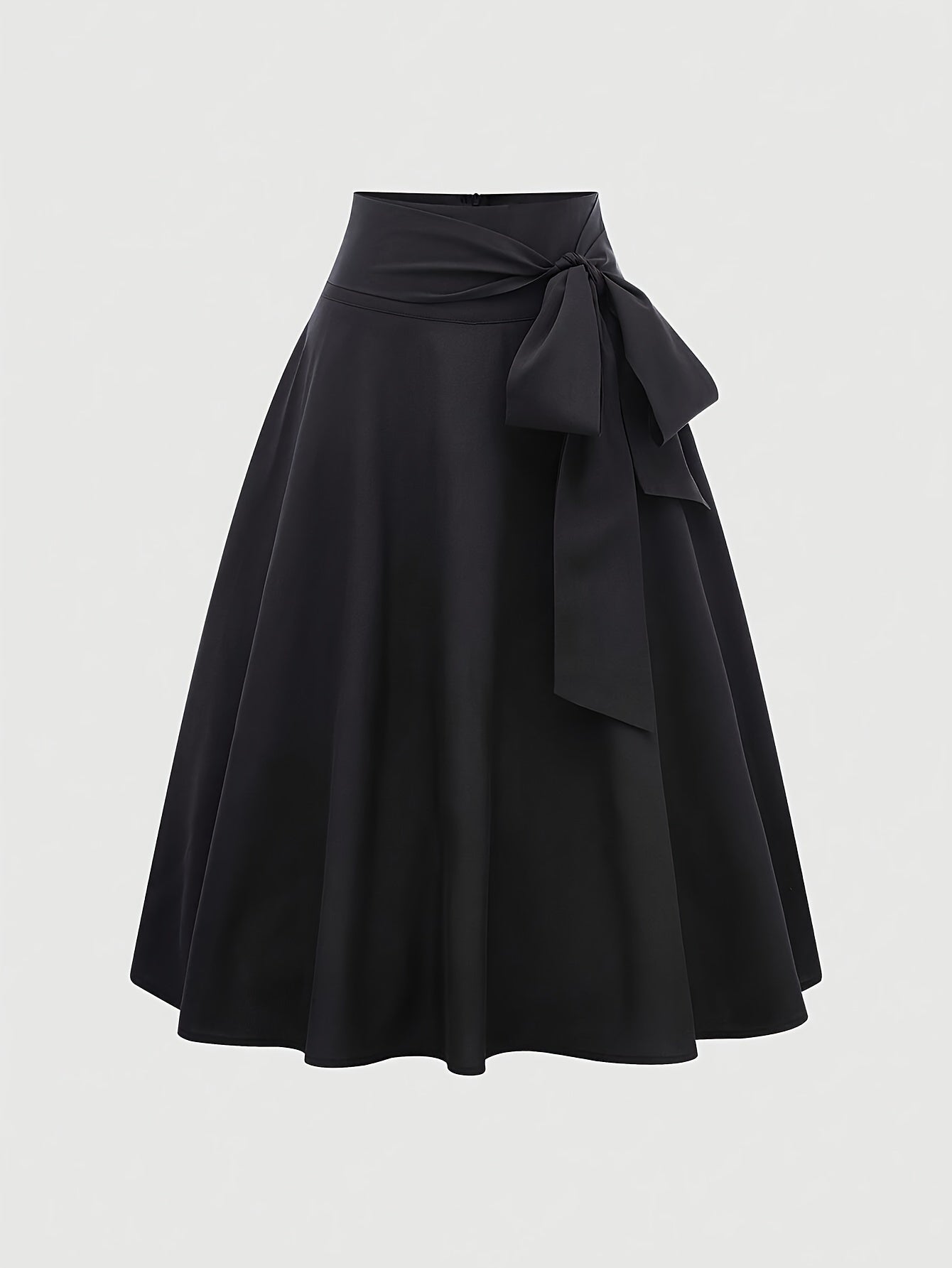 Elegant Black A-Line Skirt with Side Tie Detail - High Waist, Flowy Design, Polyester Fabric, Machine Washable - Women’s Fashion Accessory