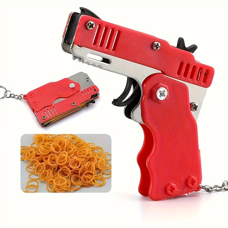 60-Rubber-Band Mini Folding Metal Launcher Toy - Portable Keychain Design for Indoor and Outdoor Games, Parties, and Fun Gifts - Easy to Carry and Use